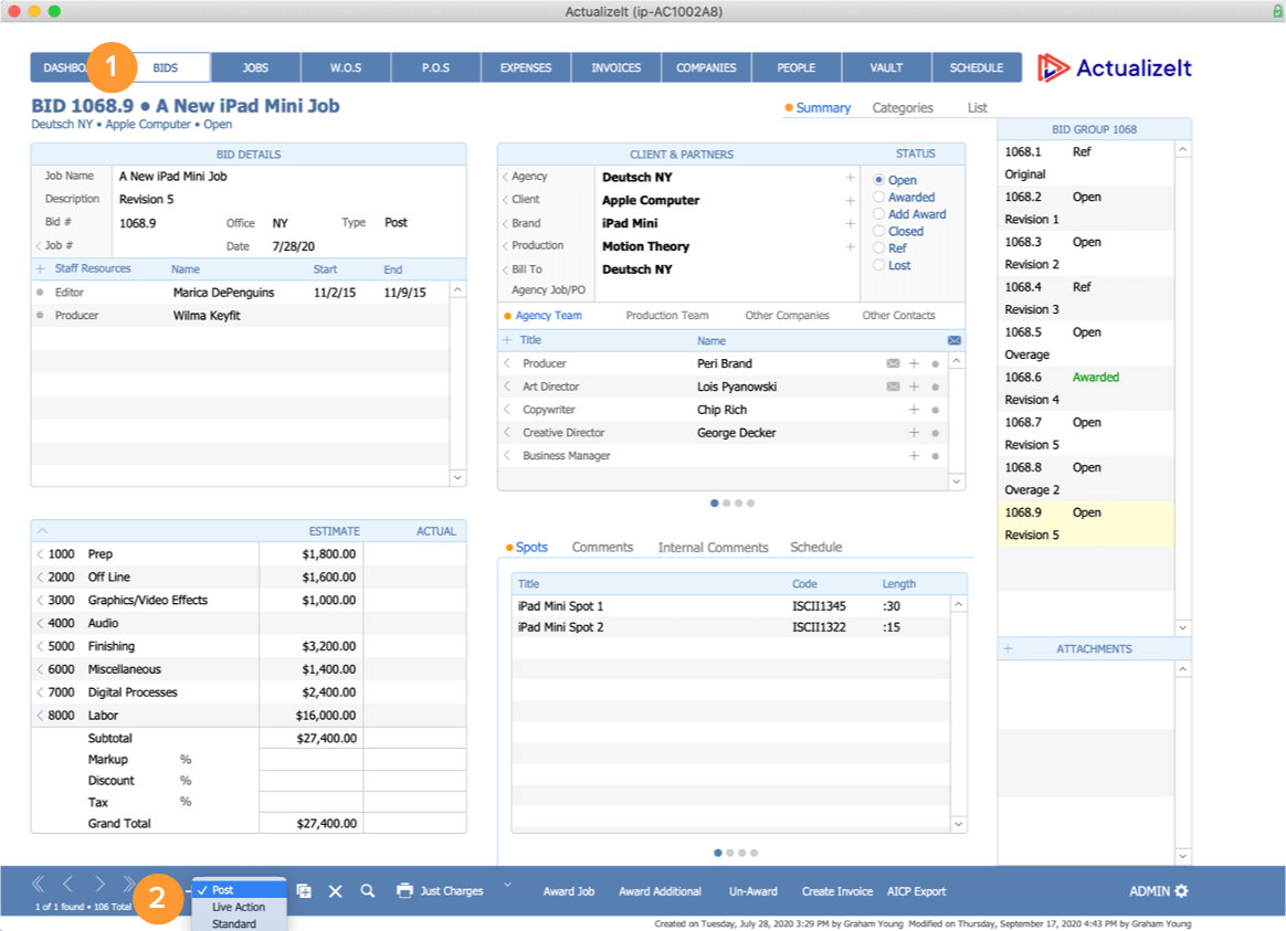 Managing Bids - ActualizeIt