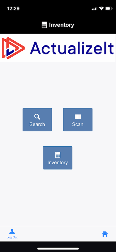 Inventory Home screen on mobile
